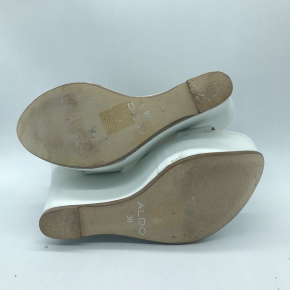 Aldo White High Heeled 5" Platforms size 8, ankle wrap straps - Picture 6 of 7